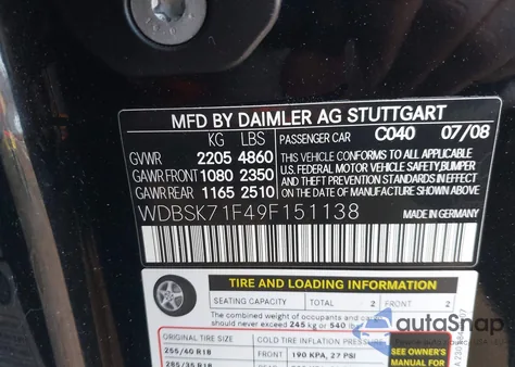 2009 Mercedes-Benz Sl 550 z USA, uszkodzony, nr VIN WDBSK71F49F151138